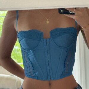 Edikted Blue Lace Trim Corset Top